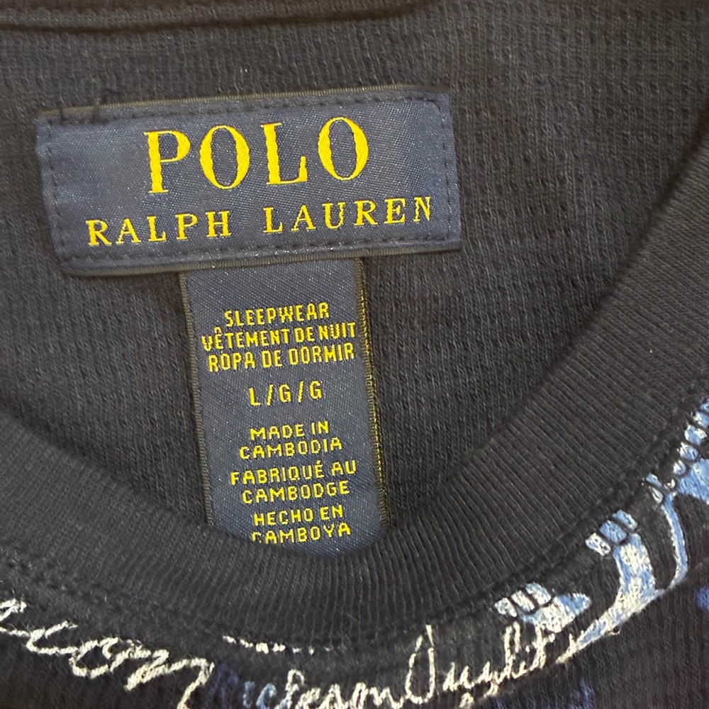 Polo by Ralph Lauren Long Sleeve Thermal Shirt Blue with Multicolor Graphics - Picture 3 of 6